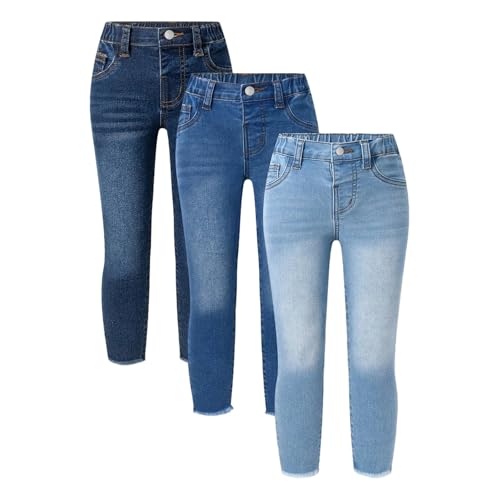 ICCAZX Girls Stretch Denim Jeans 3 Pack, Elastic Waist Skinny Jeans for Girls 4-7 Years Dark Blue, Medium Blue, Light Blue (US, Age, 6 Years)