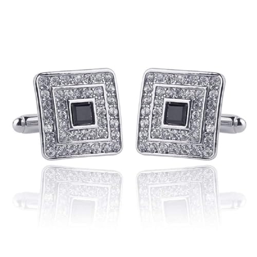 V & L Black Silver Crystal Cuff links – Fancy Unique Elegant Sparkling Luxury Gem Stone Cufflinks for men in Square - Perfect for Wedding, Formal, Suits, Business and Groom Cufflink3