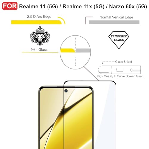 Image of DD SON Tempered Glass Screen Protector Compatible For Realme 11(5G) /Realme 11X(5G) /Realme Narzo 60X(5G) /Realme C67 5G(11D) Smartphone With Edge To Edge Coverage And Easy Installation Kit,Black