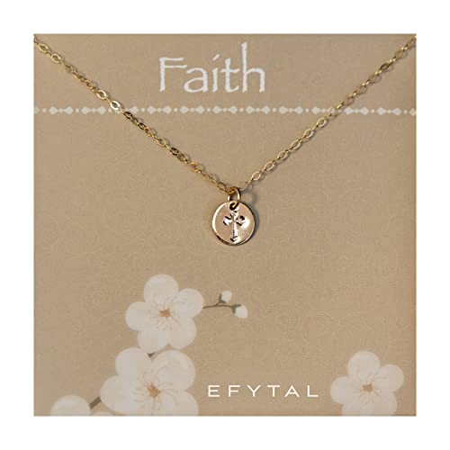 EFYTAL Baptism Gifts for Her, Dainty Gold Cross Necklace for Women, Confirmation Gifts for Teen, First Communion Gift