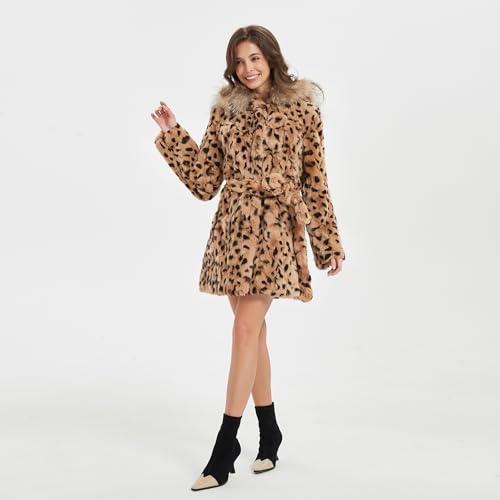 Women's Genuine Rabbit Fur Coat with Raccoon Fur Trim Hood Winter Jacket3