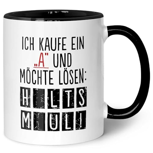 GRAVURZEILE Bedruckte Tasse mit Spruch - Ich kaufe ein A - Lustige Spaßtasse als Scherzgeschenk - Geschenk für Freundinnen Kollegen & Familie für Büro und Alltag - für Sie & Ihn Farbe Schwarz