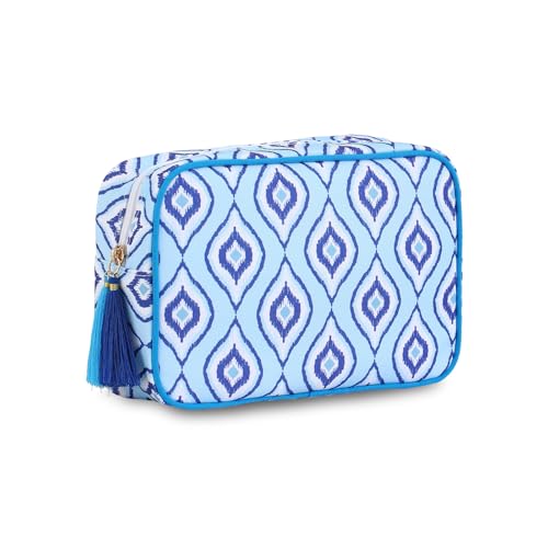 EMBRUNIOICE Travel Makeup Bag, Ikat Blue