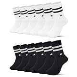 GOVIA 12 Paar Jungen Tennissocken Sportsocken Mittellang Kindersocken Teenager Jugendsocken Tennis Crew Socks Freizeitssocken Baumwolle 2888 35-38