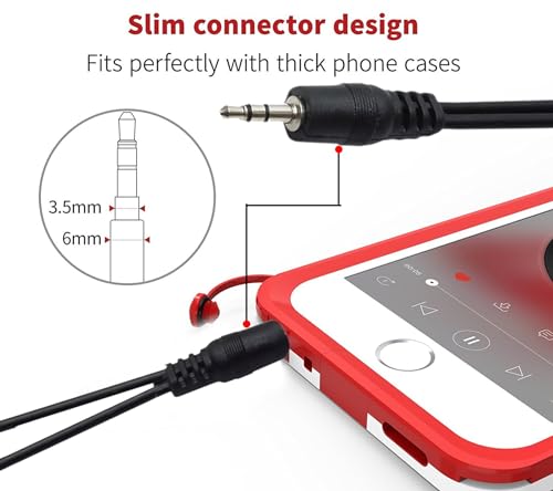 SaiTech 3.5mm Stereo Jack Splitter Cable Adapter for iPod, Mp3 Player, Mobile Phone, Laptop, PC, Headphone Speakers (Black)