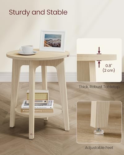 Image of VASAGLE Side Table, Small Round End Table with Lower Shelf, Nightstand for Small Spaces, Living Room, Bedroom, Natural Beige ULET283N01