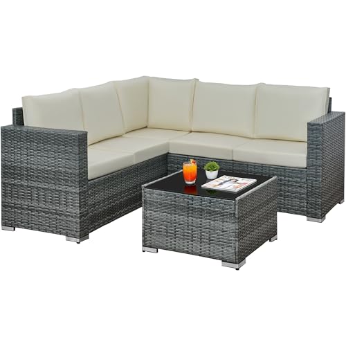 Image of rattanstar 5 Seater PE Rattan Garden Furniture Sets, Outdoor Corner Sofa Set with Coffee Table and Washable Cushions, All-Weather Patio Lounge Set for Conservatory, Terrace, Balcony