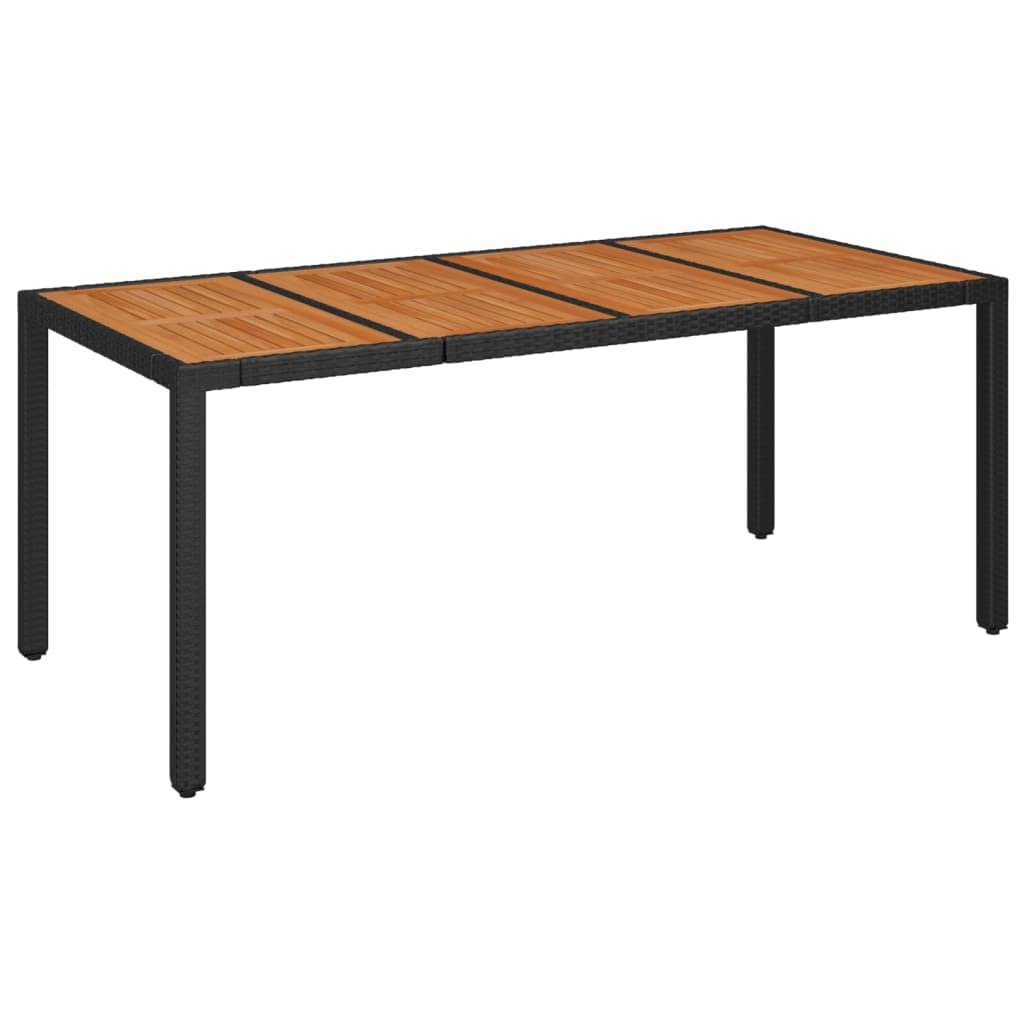7-częściowy zestaw mebli ogrodowych z czarnego polirattanu, regulowany fotel relaksacyjny z poduszkami, stół z drewna akacjowego 190 x 90 cm, odporny na promieniowanie UV, na taras, balkon