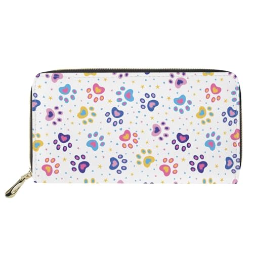 Paw Print Wallet for Women Girls,PU Leather Purses,Lightweight Zipper Wallet Travel Portable Shopping Pouch, Cute Gifts for Ladies Teens