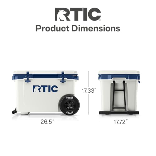 Image of RTIC 52 Quart Ultra-Light Wheeled Hard Cooler Insulated Portable Ice Chest Box for Beach, Drink, Beverage, Camping, Picnic, Fishing, Boat, Barbecue, 30% Lighter Than Rotomolded Coolers
