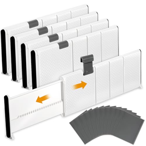 ZPQAODI Divisori per Cassetti 4 Pezzi Con 12 Inserti, Organizer Regolabile per Cucina, Scrivania, Ufficio, Bagno