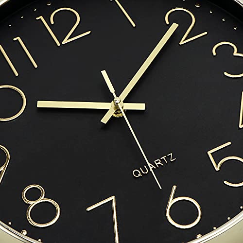 Lumuasky Black Gold Wall Clock, Modern Silent 12 Inch Non-Ticking Battery Operated Decorative Clock For Living Room Bedrooms Office Kitchen Decor #TOP4