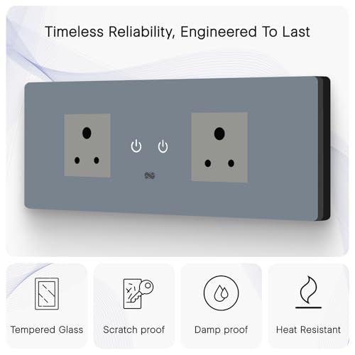 Image of Iotics Smart Wifi Switch Board: 2 Smart Plug Module. Touch Control, Remote, App Control. Voice Control with Alexa & Assistant. Smart Touch Switch Board For Home Automation (Grey), 240 Volts
