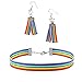 Produktbild PPX Rainbow Choker Halskette und Ohrringe Set Modische Persönlichkeit Geschenk Frühjahr Sommer geeignet für alle Arten von Frauen Zubehör Hand gestrickte Halskette Zubehör- Pride Lesbian LGBT