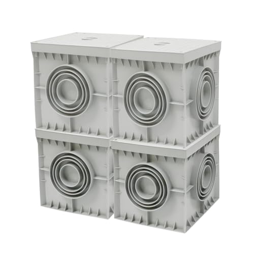 Pack 4 Arqueta Estanca de Suelo Electrica Gris Cuadrada con Tapa Ciega IP54 Arqueta de Riego y Electricidad Arqueta de PVC para Jardin, Drenaje Riego, Instalaciones Eléctricas Tuberías 200x200mm