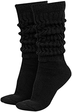 MDR Women's Extra Long & Heavy Slouch Cotton Wear at any Length Socks Made in USA 1 Pair Size 9 to 11 (Black)