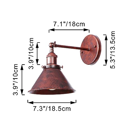 Image of Kiven Battery Operated Wall Sconces Set of 2,Vintage Wall Lights with Rechargeable Bulb, Dimmable Wall Lighting Fixtures for Painting Bedside Vanity Desk, Rusty Red Finish