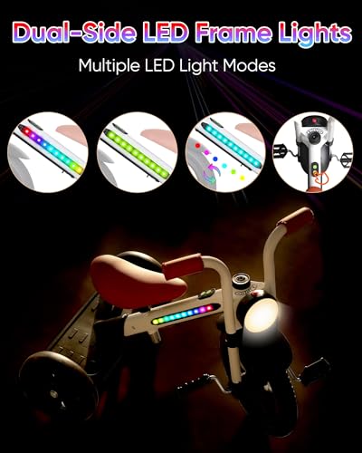 Image of KRIDDO Kids Tricycle, 12 Inch Puncture Free Wheel w Front Light, Adjustable Seat Height, Gift for 2-5 Year Olds, WhiteLED