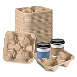 Disposable 4-Cup Drink Carrier Tray, Heavy-Duty & Compostable Pulp Fiber Holder for Coffee, Boba, Smoothies, Soda - Fits 8oz to 32oz Cups, Ideal for Restaurants, Cafes, Delivery & Takeout (100 Count)