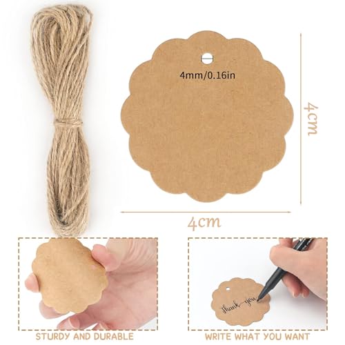 Miniatura 2 de 50 Pcs Etiquetas Papel Kraft, Etiquetas De Regalo, Etiquetas Personalisadas, Con Cuerda De Yute,Para Regalos De Boda, Artesanía Navidad Cumpleaños 4x4cm