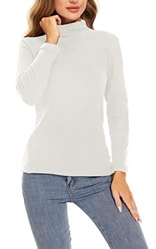 BATHRINS Femme Tops Moulant à Col Roulé Manches Longues Pull Haut Thermique pour Automne Hiver Casual(Blanc,s) Cover