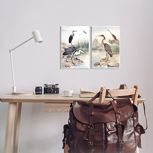Image of Elegant Heron River Edge, 10 x 15 Inch Mounted Print on Wall Plaque Set