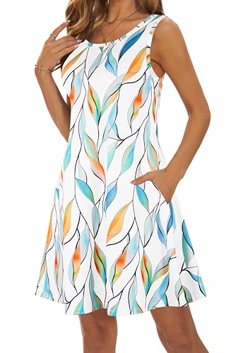 Image of Summer Dresses for Women 2026 Casual Sundresses Beach Cover Ups Sleeveless Tshirt Swing Dress with Pockets