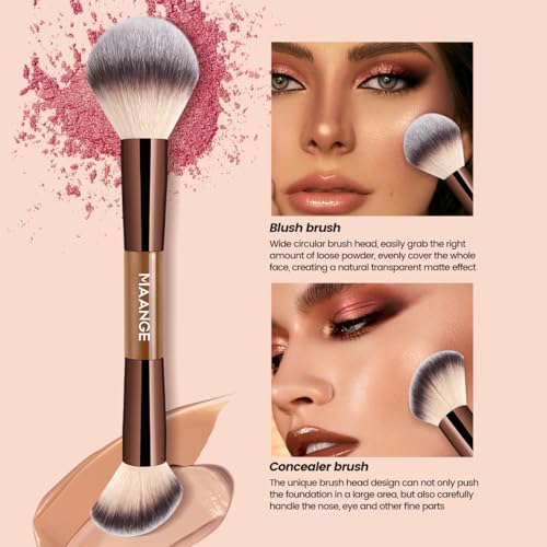 MAANGE 7 PCS Makeup Brush Set, Double-ended Make Up Brushes Kabuki Contour Brush for Liquid Powder Foundation Concealer Blending Blush (Coffee) - Image 5