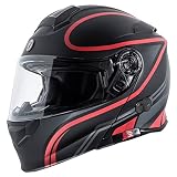 TORC Unisex-Adult Full-face Style T28B Bluetooth Integrated Motorcycle Helmet with Graphic (Matte Black Red, Medium)