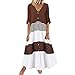 HORG Robe longue d'été décontractée à manches courtes pour femme - Imprimé rayé - Col en V, marron, L