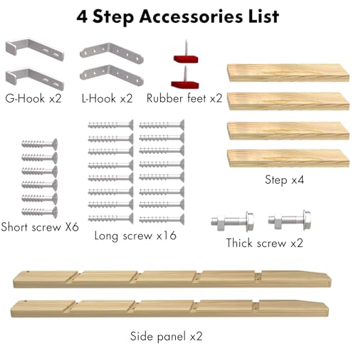 Image of 50 inch 55 inch 60 inch Black Wood Bunk Bed Ladder, Lofted /Dorm /RV Bed Bunkbed Ladders with 4in Extra Wide Steps and Non-Slip Pads, Replacement Wooden Ladder for Motorhome /Camping (Wood Color, 50in /127cm)