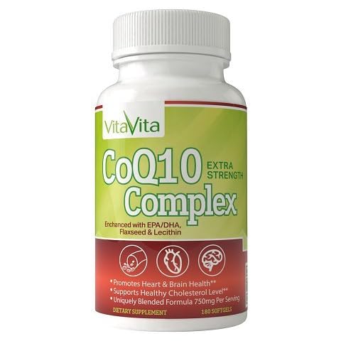 Extra Strength CoQ10 Complex, Enhanced with EPA/DHA, Lecithin, Flaxseed and Vitamin E (180 Softgels) Cover