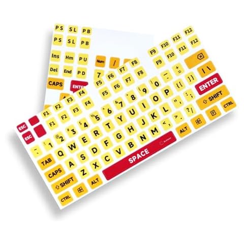 Large Print Computer Keyboard Sticker, High Contrast Keyboard Sticker with Oversized Print Letters for Visually Impaired Low Vision Individuals (Yellow+Black), Extra Large Symbols Cover
