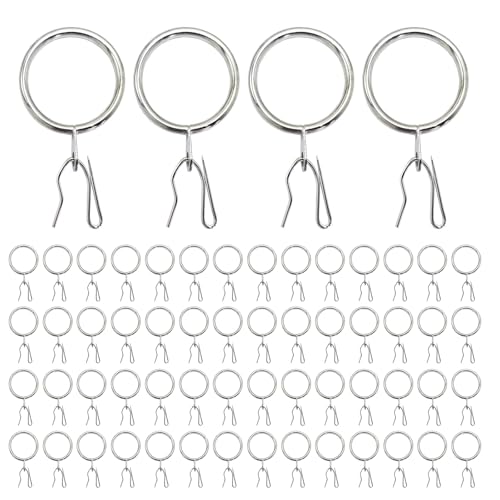 Montesy 60Pieces Metal Curtain Rings and Pin Hooks Long Time Use for Drapery Hanging for Home or Office