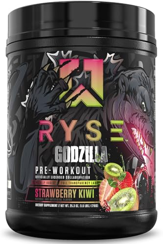 ryse godzilla x noel deyzel pre workout powder - strawberry kiwi - 400mg caffeine high stim pre-workout for men amp women with citrulline amp beta alanine - energy pump amp focus - 2040 servings