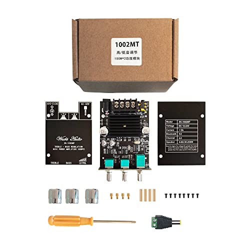 WANGCL Placa amplificadora Bluetooth estéreo HiFi 2.0 TPA3116D2 2x100W, módulo amplificador de audio, control de graves y agudos, circuito amplificador de potencia digital, diente azul, 5.0 AMP de - imagen 7