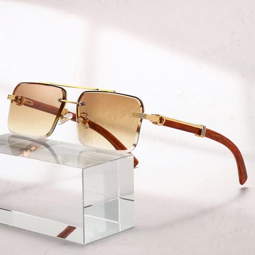 PORADAY Rimless Sunglasses for Men Women Vintage Rectangle Sun Glasses Fashion Frameless Square Tinted Shades2
