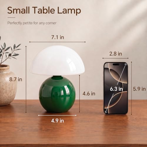 Image of Dawnwake Mushroom Lamp Table Lamp for Bedroom-Small Table Lamps,Dark Green | 8.7 inch Mid Century Modern Table Lamps for Living Room Bedroom Decor,Cute Ceramic Lamps for Mushroom Home Room Decor,Glass Shade