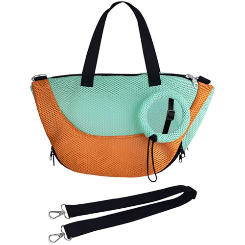 Chewtoyo Cat Grooming Bags for Cats, Portable Restraint Bag with Adjustable Neck, Multi-Zipper Cat Bags for Nail Trimming and Bathing, Polyester Mesh for Small Cats Under 3 Lbs, Orange & Green