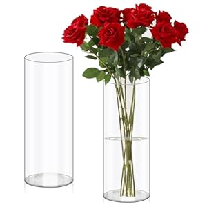 Olrla Transparent Acrylic Flower Vase Set, Shatter-Proof Plastic Cylinder Vase for Flower Arrangement, Wedding Centerpieces, DIY (8.8 x 29.5cm+10 x 30 cm)