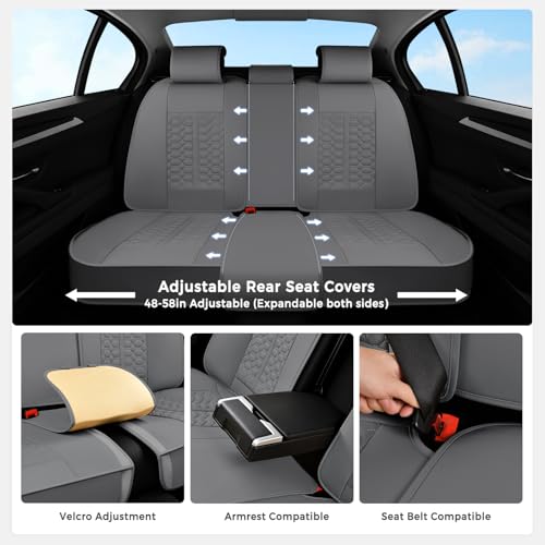 Image of Huidasource Gray Car Seat Covers Full Set, Full Coverage Nappa Leather Seat Cover, Front and Back Seat Covers 5 Seats Universal Fit for Most Cars SUV Trucks, Car Seat Cushion Protector