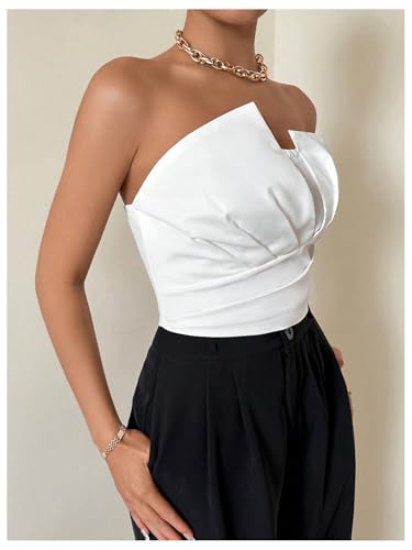 GORGLITTER Women's Strapless Asymmetrical Bandeau Tube Tops Trendy Backless Sleeveless Summer Going Out Crop Tops 20252