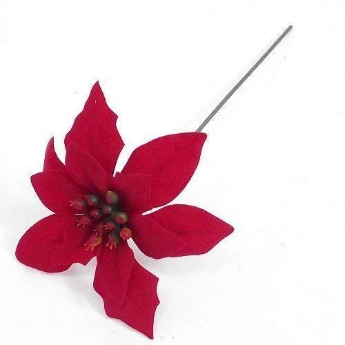 A1-Homes 10 x Red Velvet Poinsettia Pick - 12 cm