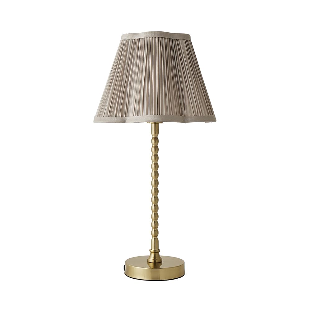 B&Q -  Maeve Light Grey Pleat Faux Silk Scallop Shade Gold Bobbin Table Lamp With Bulb