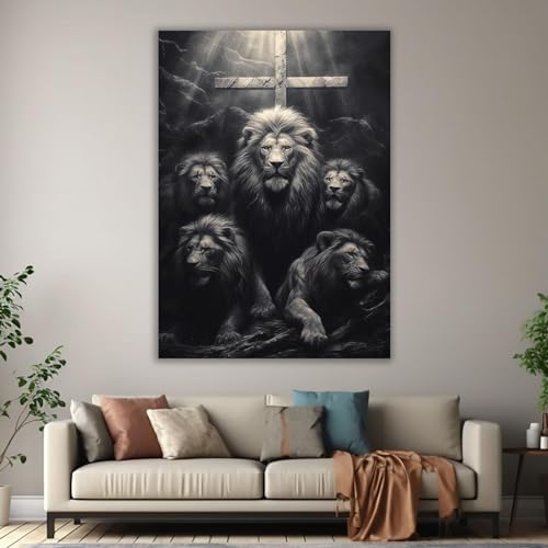 Affiche sur toile décoration murale Jésus et lions protecteurs 70x110 - 3