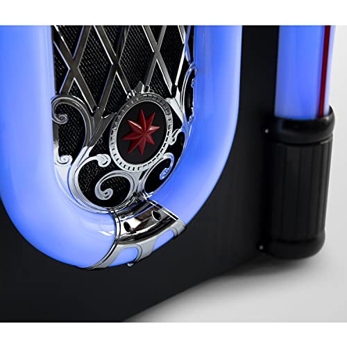 Victrola Mayfield Full Size Jukebox, 3-Speed Belt Driven Turntable with Stereo Speakers & Subwoofer, Wireless Bluetooth Music Streaming, FM Radio, Premium Cartridge, LED Lights, Easy Setup