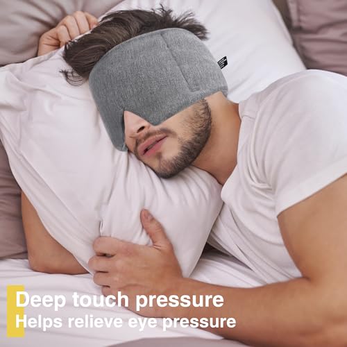 FRESHME Weighted Eye Mask for Sleeping - Gray Blackout (0.7lb/11oz) Cotton Heavy Weighted Eye Pillow for Men Women, Oversize Large Soft Sleep Face Eyes Cover with Nose Pad for Sidesleeper - Image 4