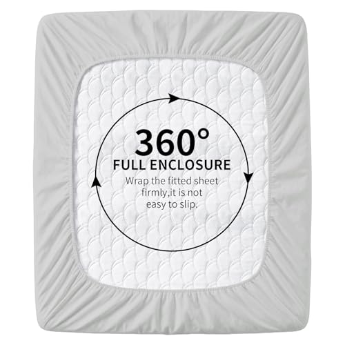 Image of HBHLFZ King Fitted Sheet Only, Soft Breathable Bottom Sheet - 78 inchx80 inch Deep Pockets King Size Fitted Sheet - All Around Stretch Fit, Wrinkle Resistant, Colorfast - Easy Care, Light Gray