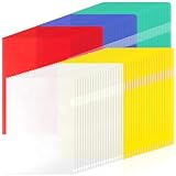 COCPOK 100 Pack Plastic Document Folders, Clear Plastic Folders, Assorted Color A4 Letter Size File Sleeves, L-Type Transparent Colored File Folder Bulk for Office Paper Storage, 5 Assorted Colors