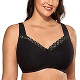 DELIMIRA - Sujetador Copa Completa Algodón Sin Aros Sin Relleno para Mujer Negro 90B